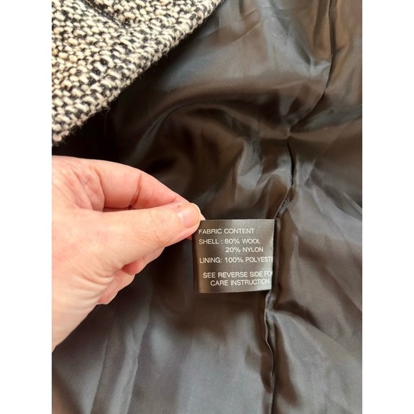 Giacca Women's Black White Tweed Wool Blend Coat XL Academia Professor Preppy - Picture 5 of 10